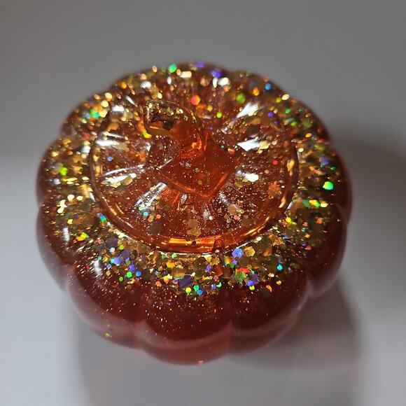 Orange Glitter Pumpkin Trinket Box Fall Decor Halloween Decoration - Picture 3 of 4